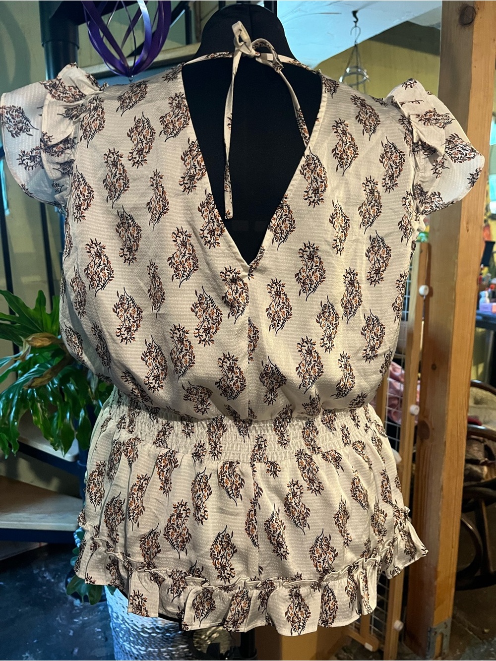 Cream Printed Ruffle-Hem Tunic with Tie-Back - Picture 5 of 6